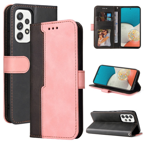 Samsung Galaxy A53 5G Stitching-Color Flip Leather Phone Case with Holder - Pink