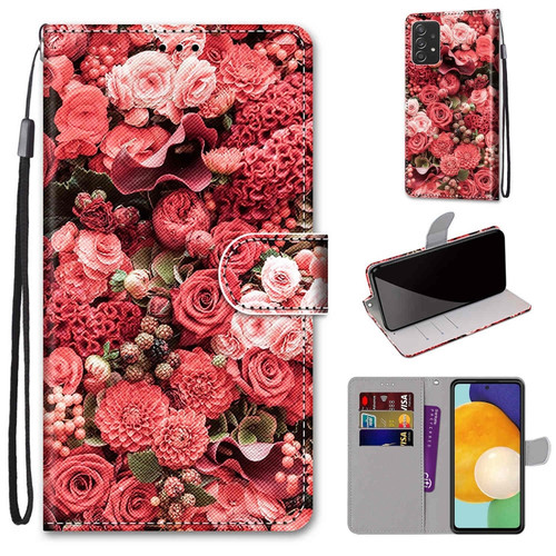 Samsung Galaxy A53 5G Coloured Drawing Cross Texture Horizontal Flip Leather Phone Case with Holder & Card Slots & Wallet & Lanyard - Pink Rose Garden