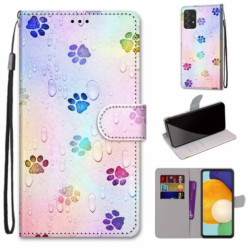 Samsung Galaxy A53 5G Coloured Drawing Cross Texture Horizontal Flip Leather Phone Case with Holder & Card Slots & Wallet & Lanyard - Footprint Water Drops