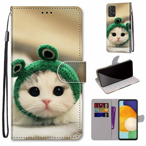 Samsung Galaxy A53 5G Coloured Drawing Cross Texture Horizontal Flip Leather Phone Case with Holder & Card Slots & Wallet & Lanyard - Frog Kitten