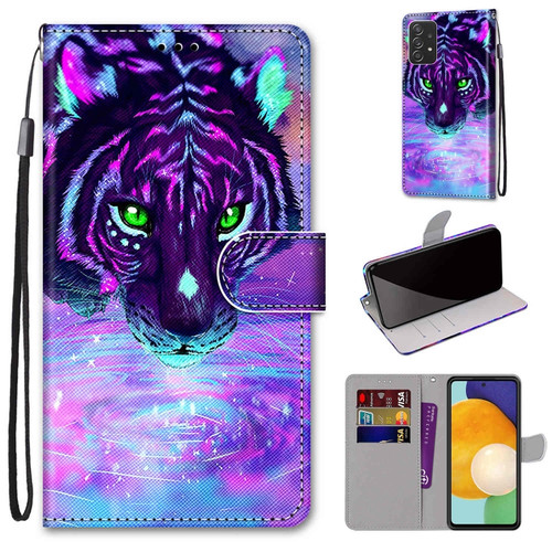 Samsung Galaxy A53 5G Coloured Drawing Cross Texture Horizontal Flip Leather Phone Case with Holder & Card Slots & Wallet & Lanyard - Tiger Drinking Water