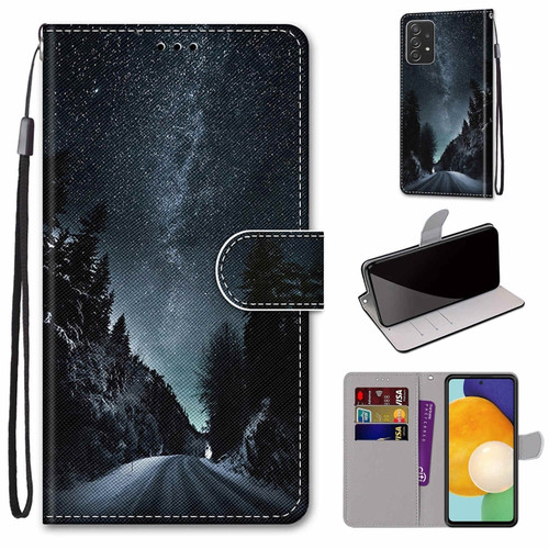 Samsung Galaxy A53 5G Coloured Drawing Cross Texture Horizontal Flip Leather Phone Case with Holder & Card Slots & Wallet & Lanyard - Mountain Road Starry Sky