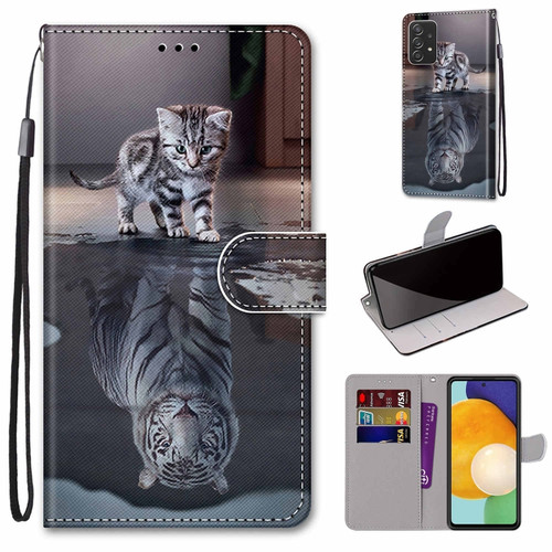 Samsung Galaxy A53 5G Coloured Drawing Cross Texture Horizontal Flip Leather Phone Case with Holder & Card Slots & Wallet & Lanyard - Cat Becomes Tiger