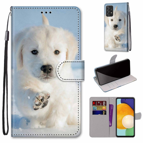 Samsung Galaxy A53 5G Coloured Drawing Cross Texture Horizontal Flip Leather Phone Case with Holder & Card Slots & Wallet & Lanyard - Snow Puppy