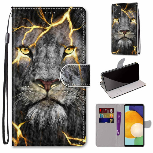 Samsung Galaxy A53 5G Coloured Drawing Cross Texture Horizontal Flip Leather Phone Case with Holder & Card Slots & Wallet & Lanyard - Fission Lion