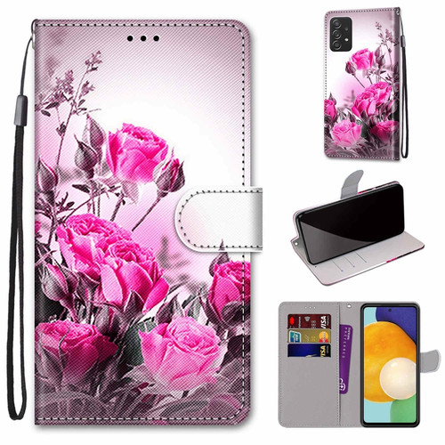 Samsung Galaxy A53 5G Coloured Drawing Cross Texture Horizontal Flip Leather Phone Case with Holder & Card Slots & Wallet & Lanyard - Wild Rose