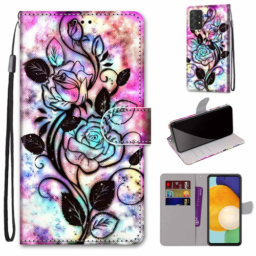 Samsung Galaxy A53 5G Coloured Drawing Cross Texture Horizontal Flip Leather Phone Case with Holder & Card Slots & Wallet & Lanyard - Color Bottom Hollow Flower