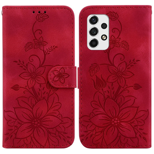 Samsung Galaxy A53 5G Lily Embossed Leather Phone Case - Red