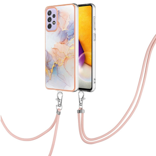 Samsung Galaxy A53 5G Electroplating IMD TPU Phone Case with Lanyard - White Marble