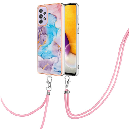 Samsung Galaxy A53 5G Electroplating IMD TPU Phone Case with Lanyard - Blue Marble