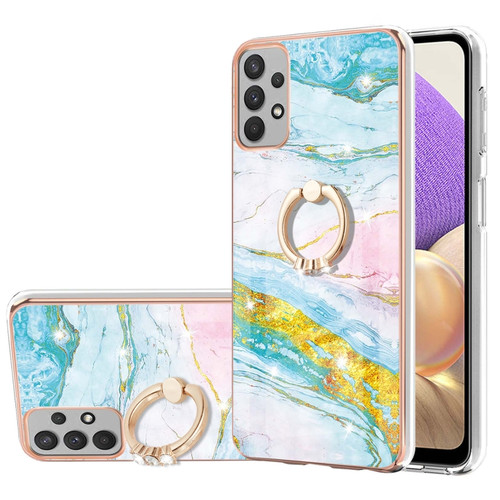 Samsung Galaxy A53 5G Electroplating Marble IMD TPU Phone Case with Ring Holder - Green 004