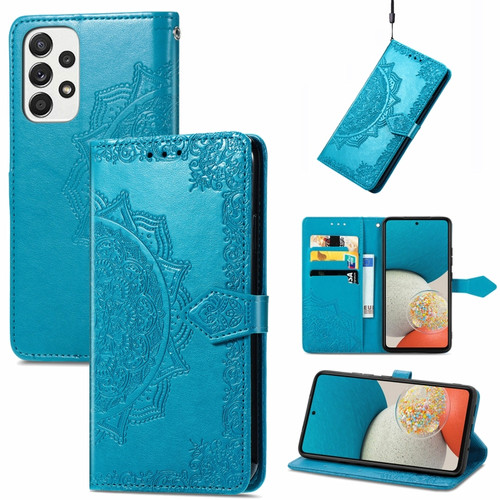 Samsung Galaxy A53 5G Mandala Flower Embossed Flip Leather Phone Case - Blue