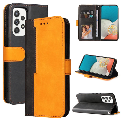 Samsung Galaxy A53 5G Stitching-Color Flip Leather Phone Case with Holder - Orange