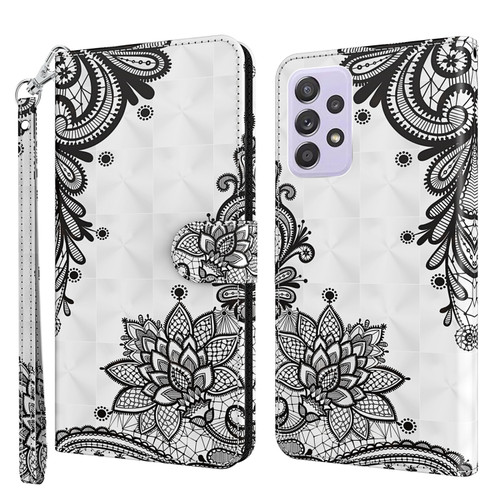 Samsung Galaxy A53 5G 3D Painting Pattern TPU + PU Leather Phone Case - Diagonal Black Flower