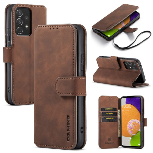 Samsung Galaxy A53 5G DG.MING Retro Oil Side Horizontal Flip Leather Case with Holder & Card Slots & Wallet - Coffee