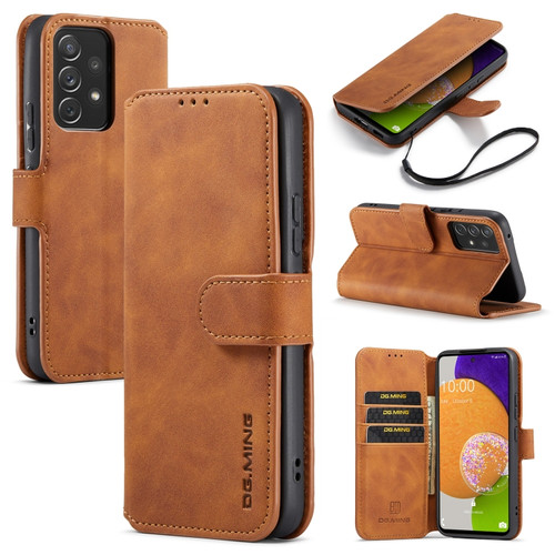 Samsung Galaxy A53 5G DG.MING Retro Oil Side Horizontal Flip Leather Case with Holder & Card Slots & Wallet - Brown