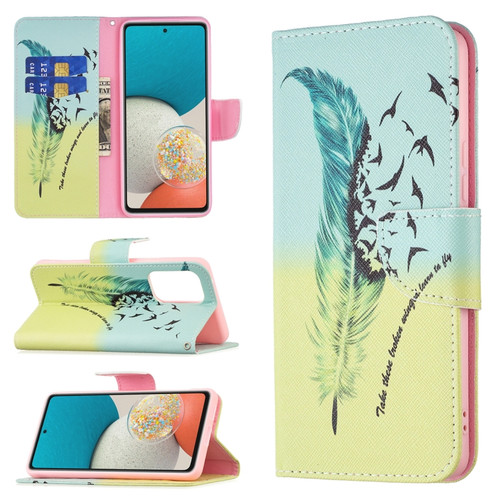 Samsung Galaxy A53 5G Colored Drawing Pattern Leather Phone Case - Feather