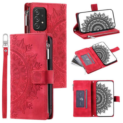 Samsung Galaxy A53 5G Multi-Card Totem Zipper Leather Phone Case - Red