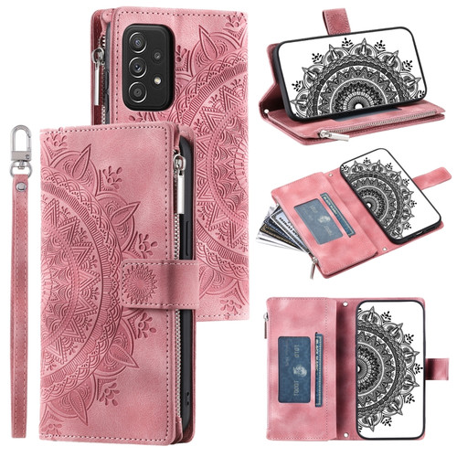 Samsung Galaxy A53 5G Multi-Card Totem Zipper Leather Phone Case - Pink