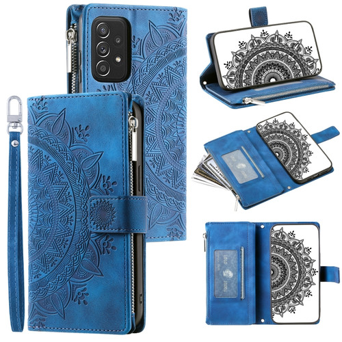 Samsung Galaxy A53 5G Multi-Card Totem Zipper Leather Phone Case - Blue