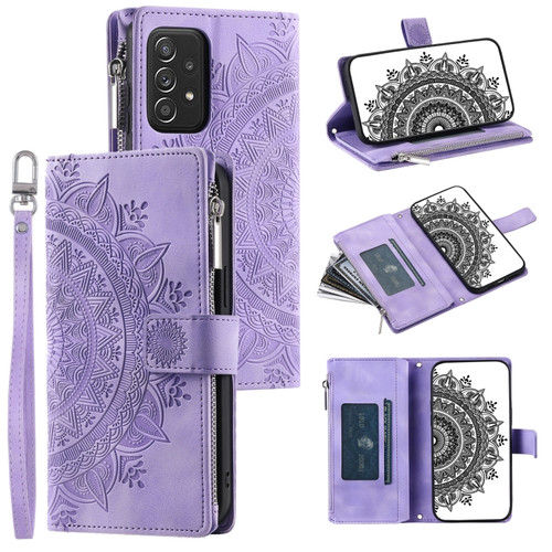 Samsung Galaxy A53 5G Multi-Card Totem Zipper Leather Phone Case - Purple