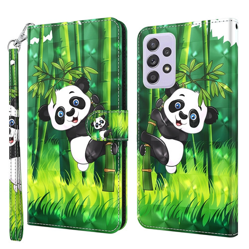 Samsung Galaxy A53 5G 3D Painting Pattern TPU + PU Leather Phone Case - Panda Climbing Bamboo