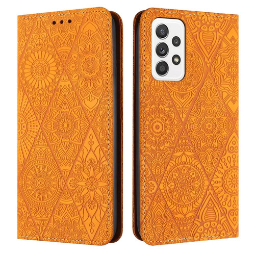 Samsung Galaxy A53 5G Ethnic Embossed Adsorption Leather Phone Case - Yellow