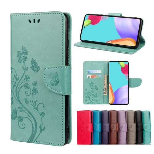 Samsung Galaxy A53 5G Butterfly Flower Pattern Horizontal Flip Leather Phone Case with Card Slot & Holder - Green