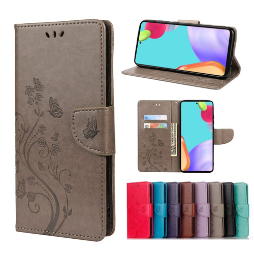 Samsung Galaxy A53 5G Butterfly Flower Pattern Horizontal Flip Leather Phone Case with Card Slot & Holder - Grey