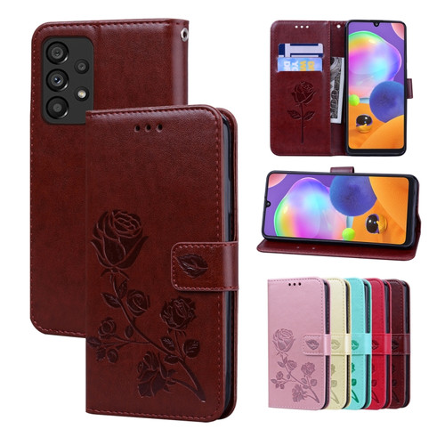 Samsung Galaxy A53 5G Rose Embossed Leather Phone Case - Brown