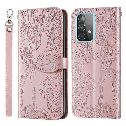 Samsung Galaxy A53 5G Life of Tree Embossing Leather Phone Case - Rose Gold