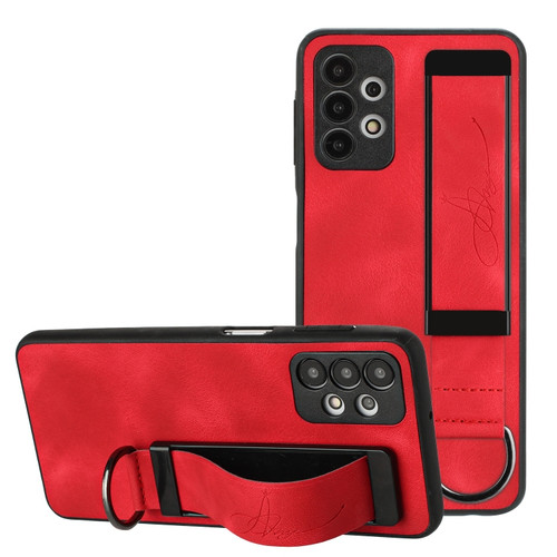 Samsung Galaxy A53 5G Wristband Holder Leather Back Phone Case - Red