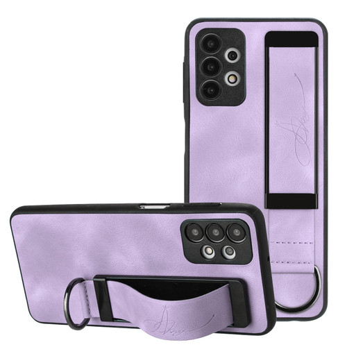 Samsung Galaxy A53 5G Wristband Holder Leather Back Phone Case - Purple