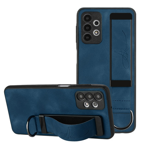Samsung Galaxy A53 5G Wristband Holder Leather Back Phone Case - Royal Blue