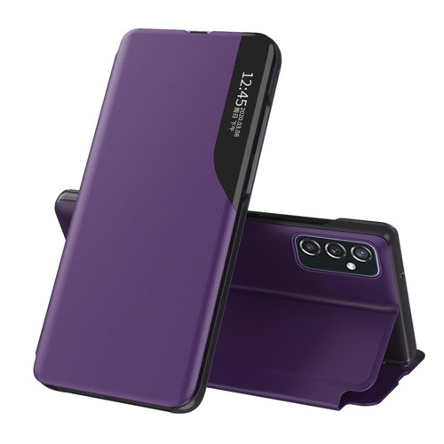 Samsung Galaxy A53 5G Side Display Flip Leather Phone Case with Holder - Purple