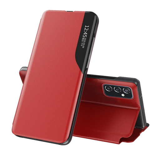 Samsung Galaxy A53 5G Side Display Flip Leather Phone Case with Holder - Red