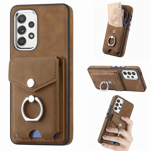 Samsung Galaxy A53 5G Electroplating Skin-feel Leather Ring Card Wallet Phone Case - Brown