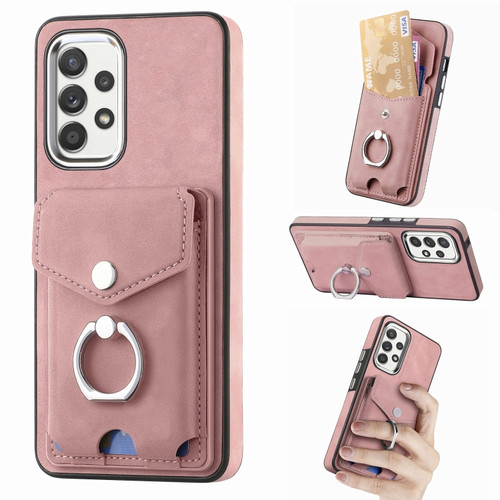 Samsung Galaxy A53 5G Electroplating Skin-feel Leather Ring Card Wallet Phone Case - Pink