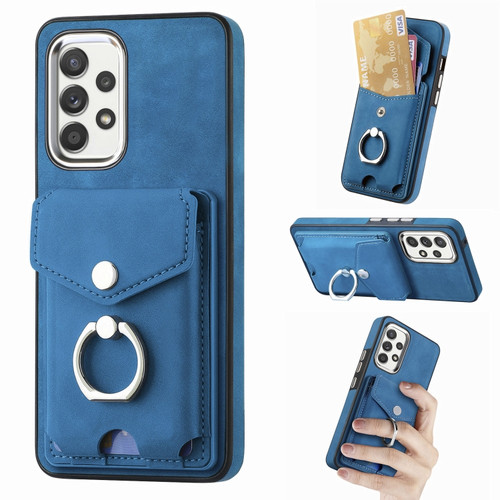 Samsung Galaxy A53 5G Electroplating Skin-feel Leather Ring Card Wallet Phone Case - Blue