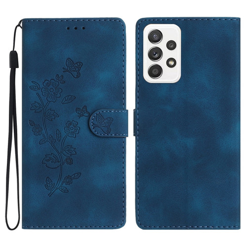 Samsung Galaxy A53 5G Flower Butterfly Embossing Pattern Leather Phone Case - Blue