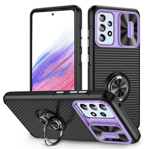 Samsung Galaxy A53 5G Sliding Camshield Armor Phone Case with Ring Holder - Purple Black