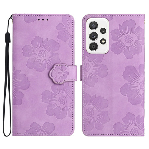 Samsung Galaxy A53 5G Flower Embossing Pattern Leather Phone Case - Purple