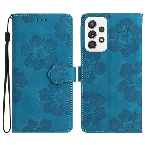 Samsung Galaxy A53 5G Flower Embossing Pattern Leather Phone Case - Blue