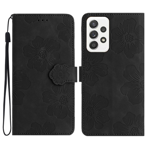 Samsung Galaxy A53 5G Flower Embossing Pattern Leather Phone Case - Black