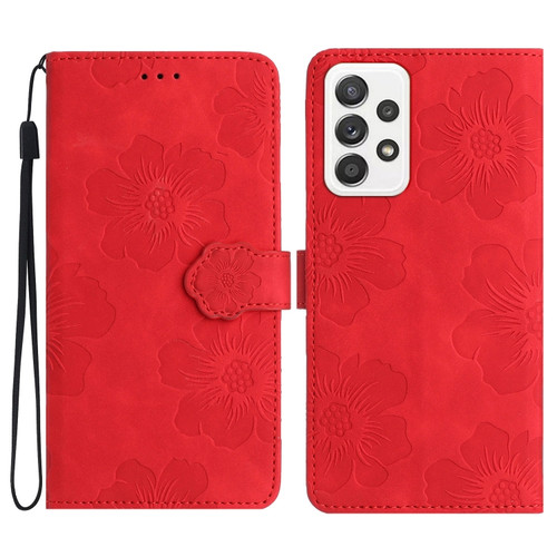 Samsung Galaxy A53 5G Flower Embossing Pattern Leather Phone Case - Red