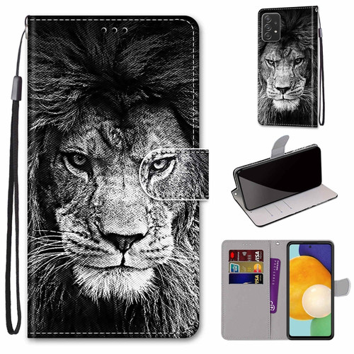 Samsung Galaxy A53 5G Global Coloured Drawing Cross Texture Horizontal Flip PU Phone Leather Case with Holder & Card Slots & Wallet & Lanyard - Colorful Layer - Black and White Lion Head