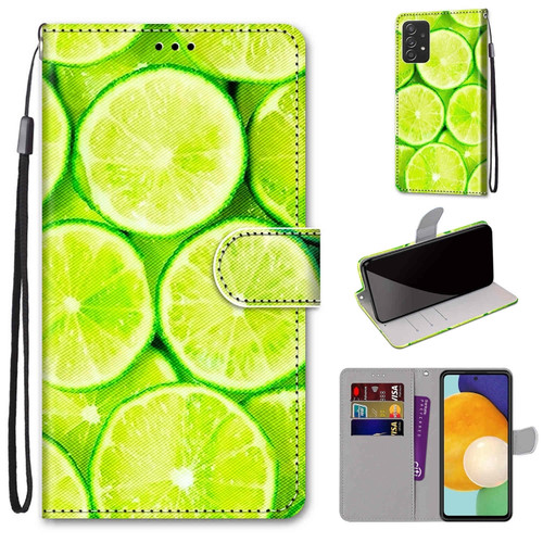 Samsung Galaxy A53 5G Global Coloured Drawing Cross Texture Horizontal Flip PU Phone Leather Case with Holder & Card Slots & Wallet & Lanyard - Colorful Layer - Lime