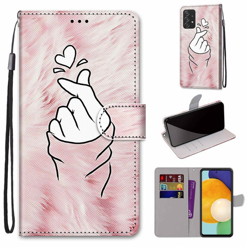 Samsung Galaxy A53 5G Global Coloured Drawing Cross Texture Horizontal Flip PU Phone Leather Case with Holder & Card Slots & Wallet & Lanyard - Colorful Layer - Pink Hands Than Hearts