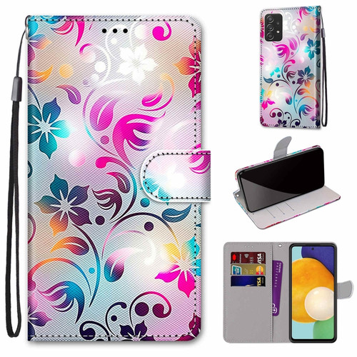 Samsung Galaxy A53 5G Global Coloured Drawing Cross Texture Horizontal Flip PU Phone Leather Case with Holder & Card Slots & Wallet & Lanyard - Colorful Layer - Gradient Colorful Flower