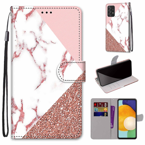 Samsung Galaxy A53 5G Global Coloured Drawing Cross Texture Horizontal Flip PU Phone Leather Case with Holder & Card Slots & Wallet & Lanyard - Colorful Layer - Stitching Pink Stone Pattern